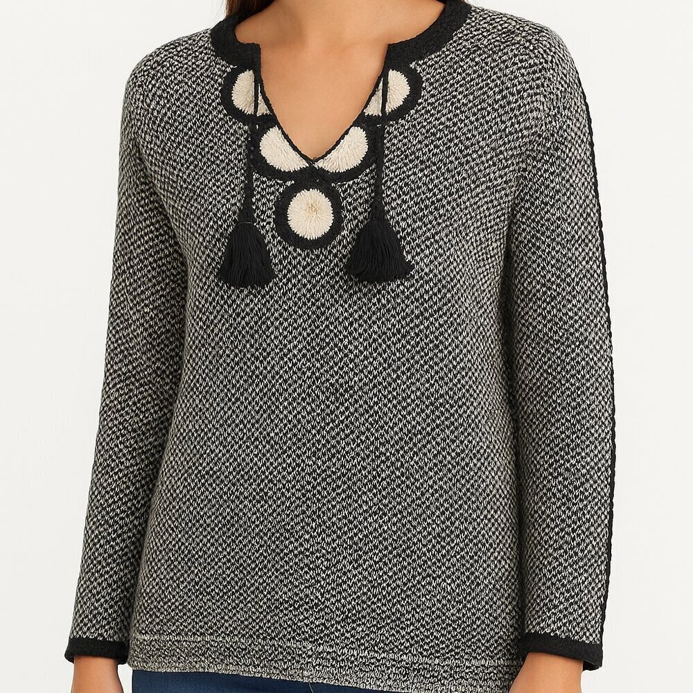 Vanessa Bruno Baby Alpaca Sweater Medium Black White Soft Luxe Knit